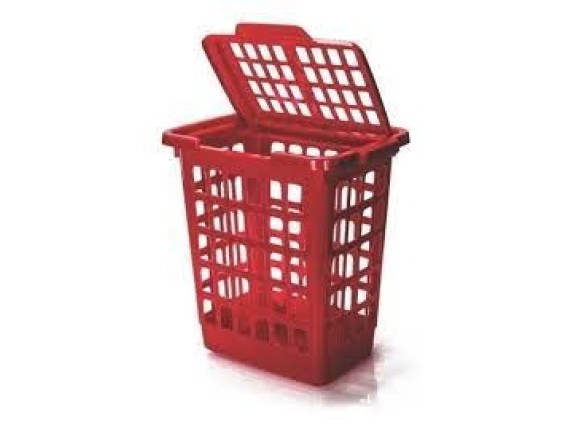 CESTO TELADO RETANGULAR C/ TAMPA 60L VERMELHO - MERCONPLAS