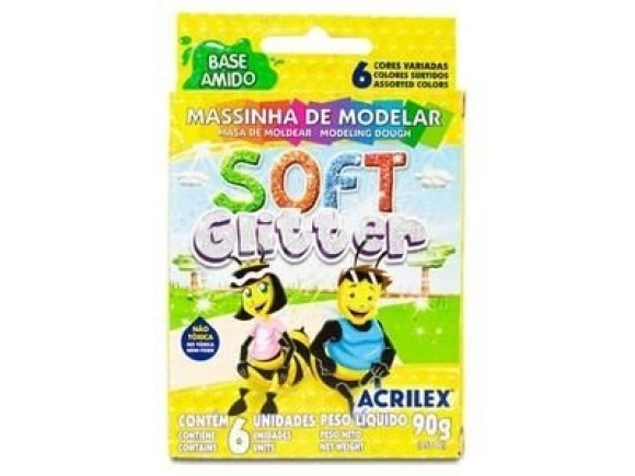 MASSINHA DE MODELAR SOFT GLITTER  6 CORES 90G ACRILEX
