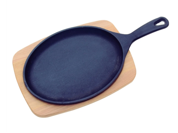 Tábua para Churrasco Tramontina Mix Gril Oval em Ferro Fundido com Base em Madeira Teca com Cabo