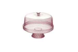 Boleira Com Pé Tampa Prato Para Porta Bolo Torta Borda Alta Rosa - Plasútil