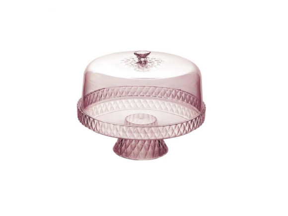 Boleira Com Pé Tampa Prato Para Porta Bolo Torta Borda Alta Rosa - Plasútil